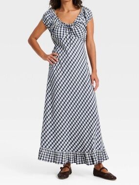 NWOT Blue and White Gingham Maxi Sun Dress